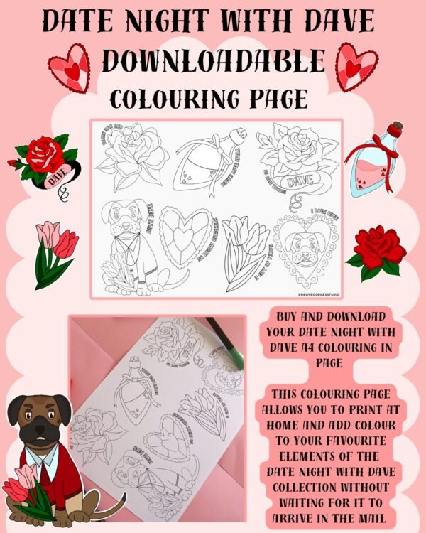 Date Night With Dave Digital Download A4 Colouring Page