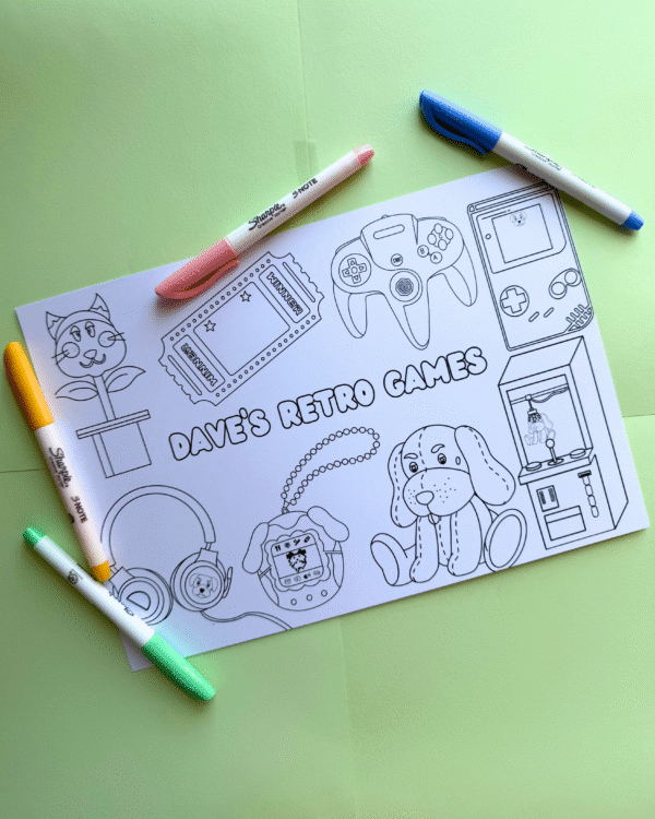 Dave’s Retro Games ‘Gaming Elements’ Colouring Sheet