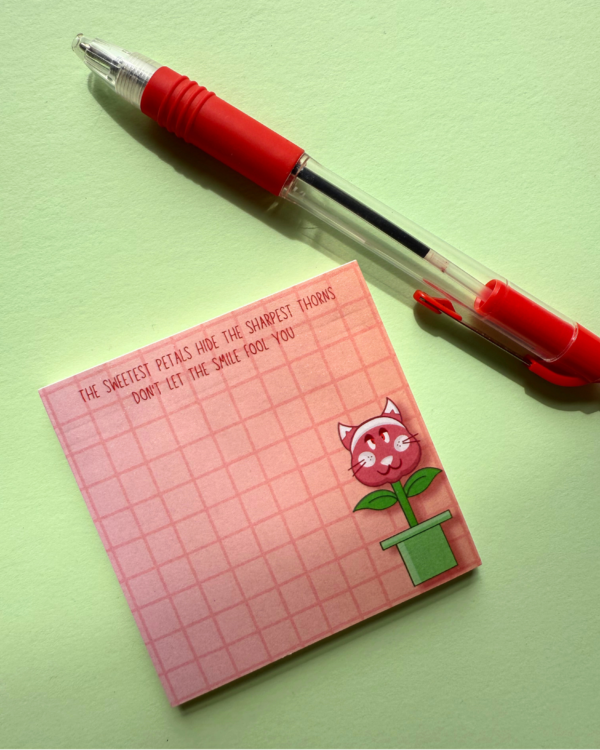 Don’t Let The Smile Fool You- Evil Cat Flower Sticky Notes - Image 3