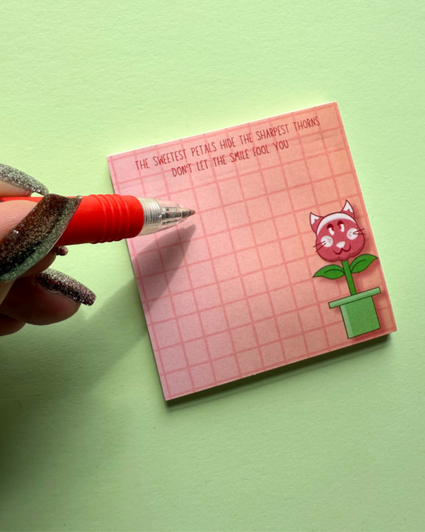 Don’t Let The Smile Fool You- Evil Cat Flower Sticky Notes