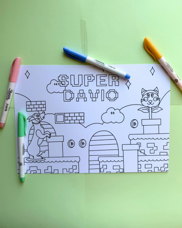 Dave’s Retro Games ‘Super Davio’ Colouring Sheet