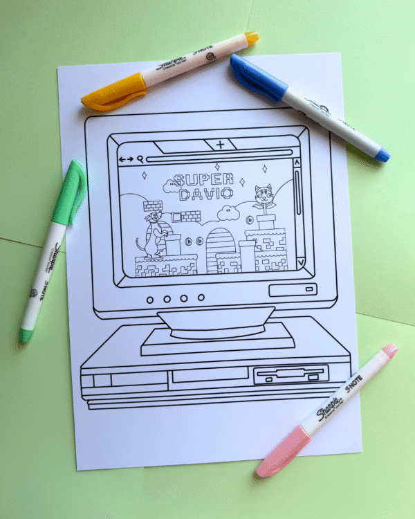 Dave’s Retro Games ‘Gaming Computer’ Colouring Sheet