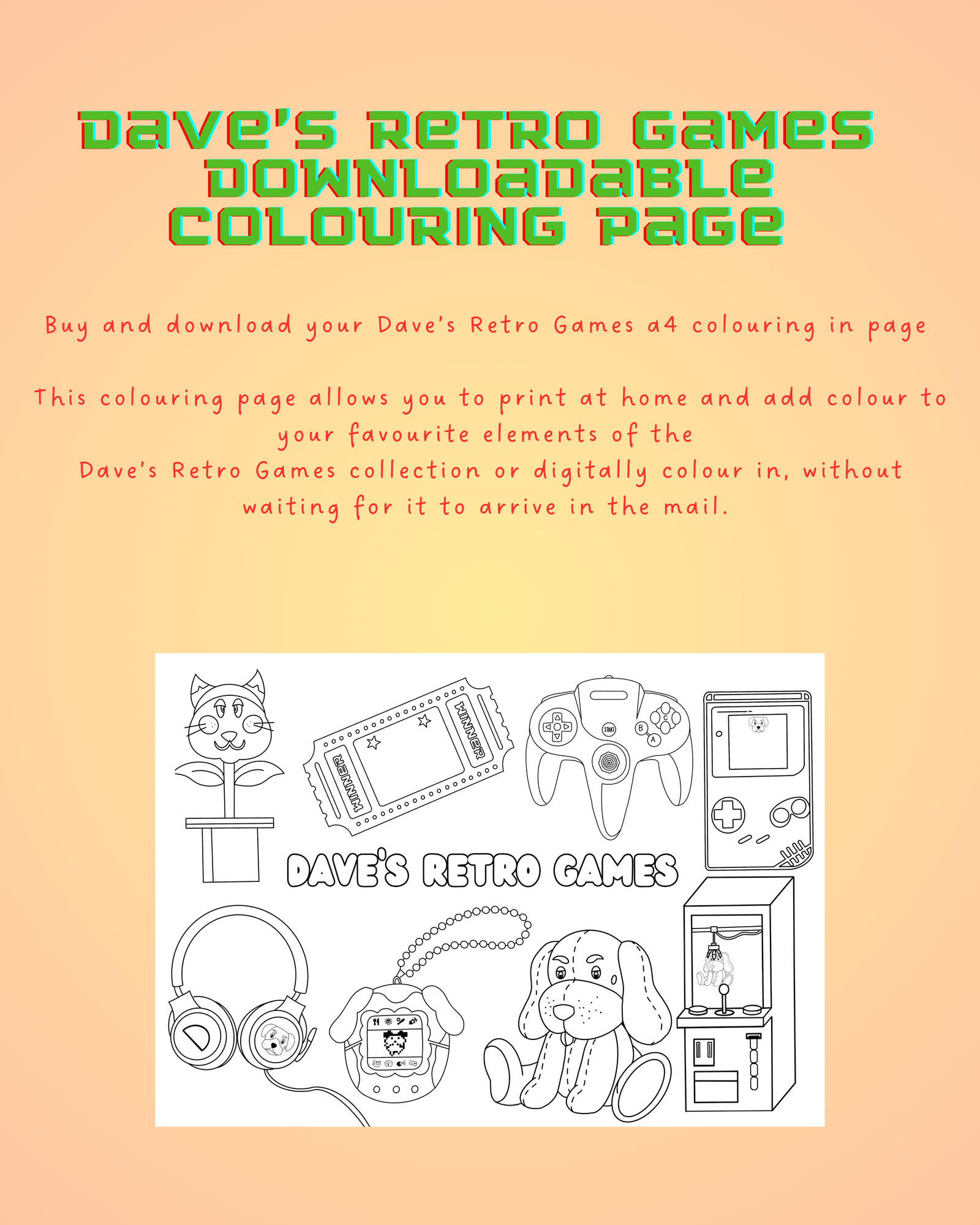 Dave’s Retro Games ‘Gaming Elements’ Downloadable Colouring Sheet