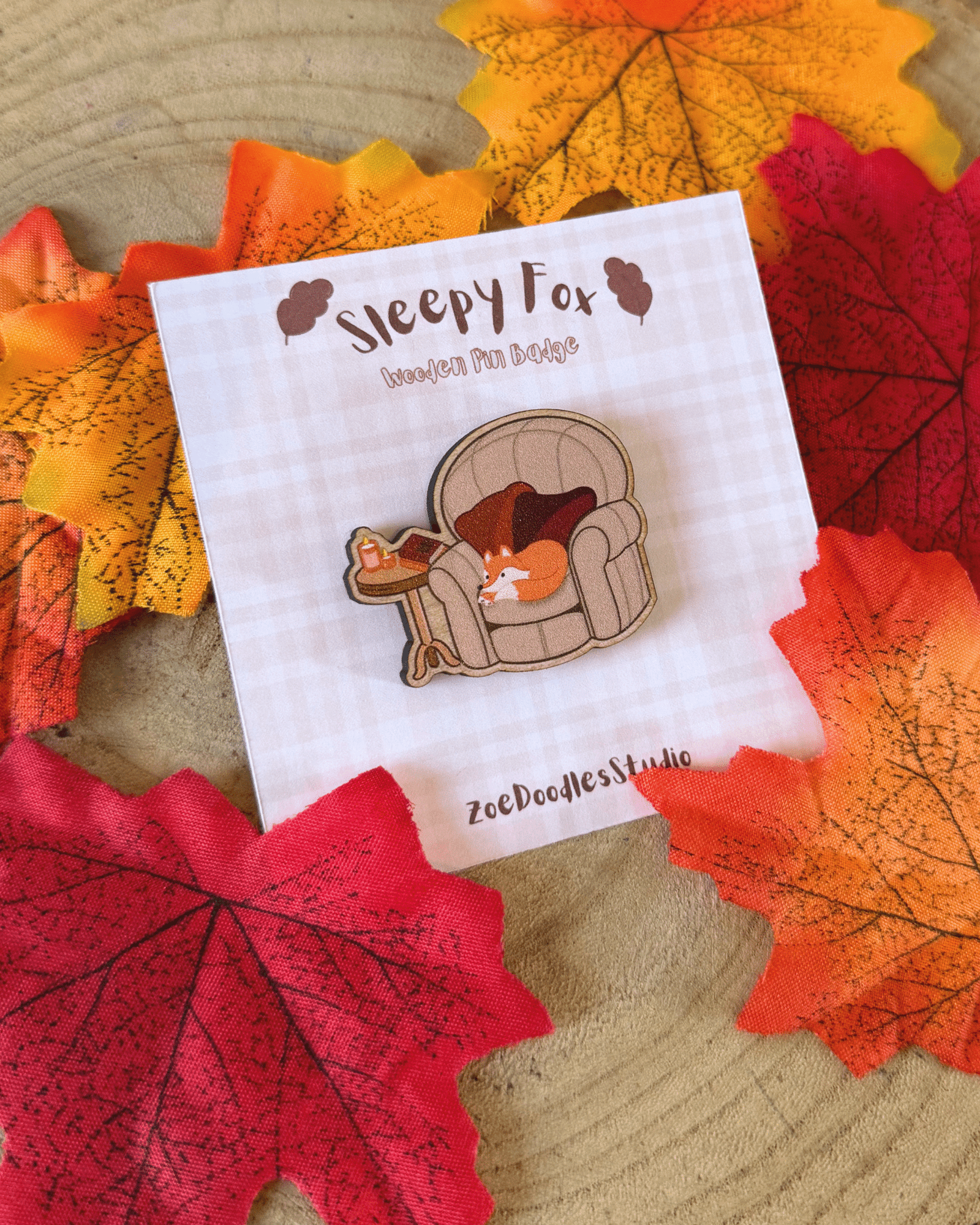 Sleepy Fox Wooden Pin
